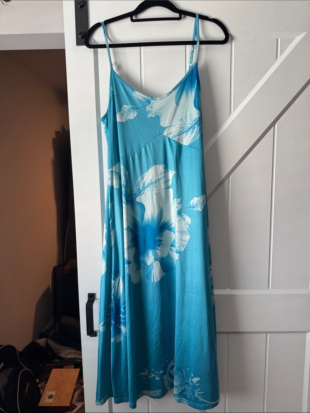 Blue Floral Spaghetti-Strap Maxi Dress